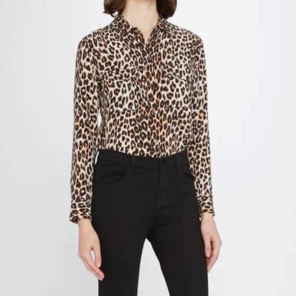 Equipment Femme | Natural Leopard Print Slim Signature Silk Shirt Size Small - Picture 9 of 10